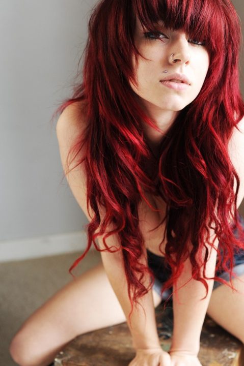 long wavy red hair