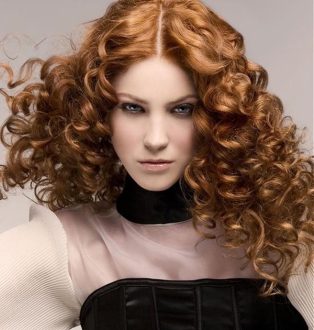 red long curly hairstyle