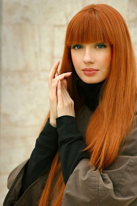 red long straight hairstyle