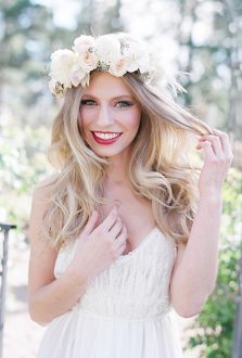 wedding hairstyles with flower crown of roses