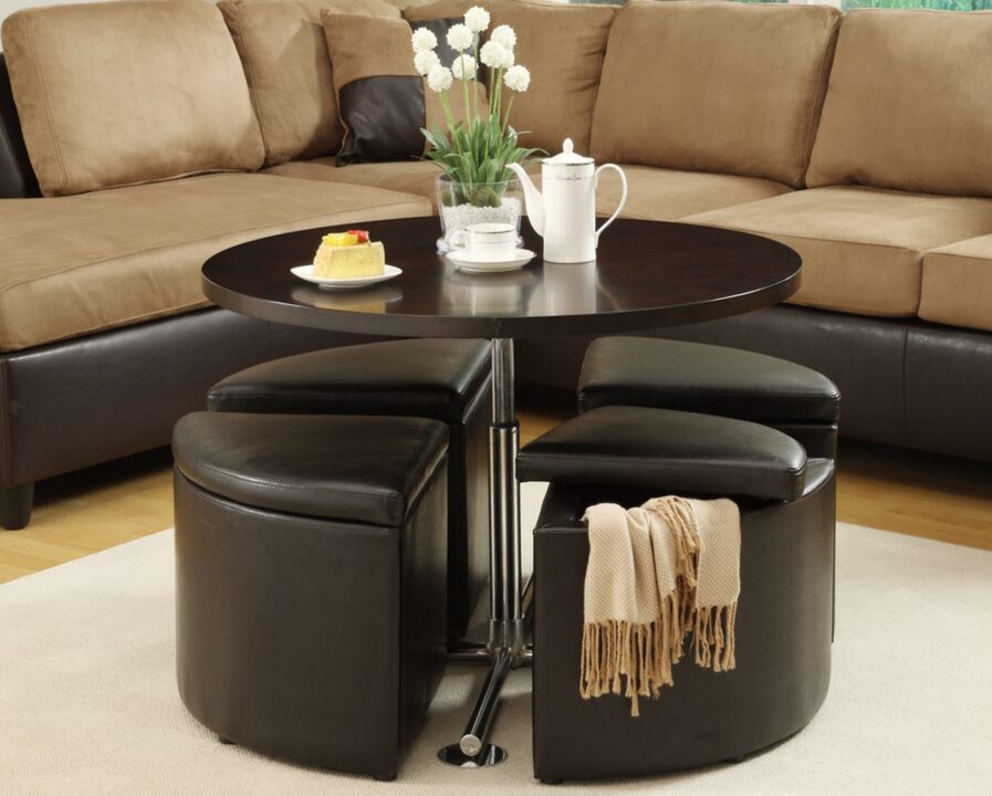 Coffee Table with Hidden Stools for Small Spaces